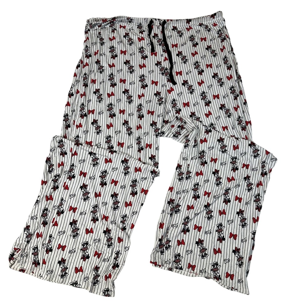 Disney Forever 21 Plus Minnie Mouse Pajama Pants 3X White Pinstripe Red Bows